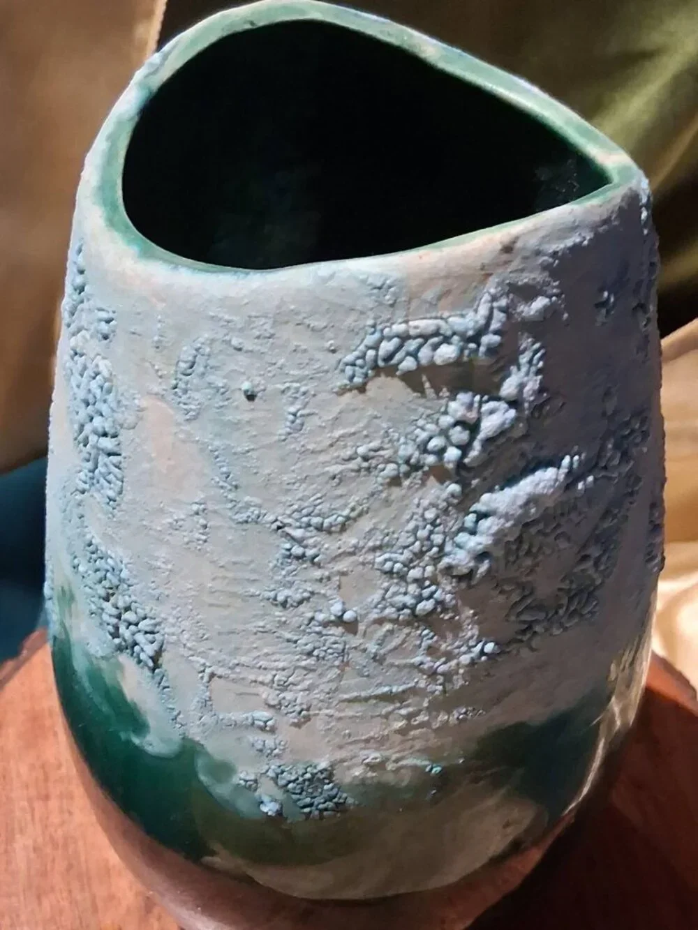 Mid-Century Modern Style studio pottery vase featuring a dramatic crater glaze.
